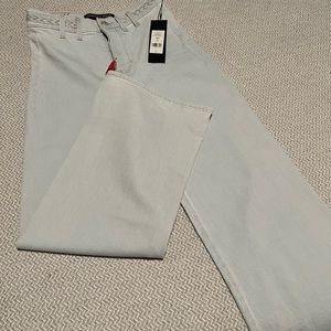 VERONICA BEARD Grant High Rise Wide Leg Cropped Jeans Braided Waist